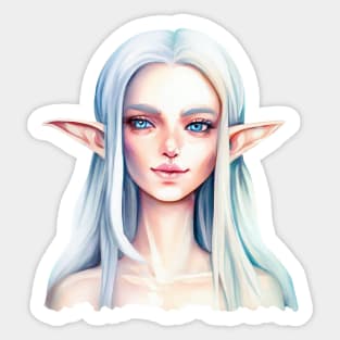 Beautiful fairy cute girl elf with white hair watercolor Sticker